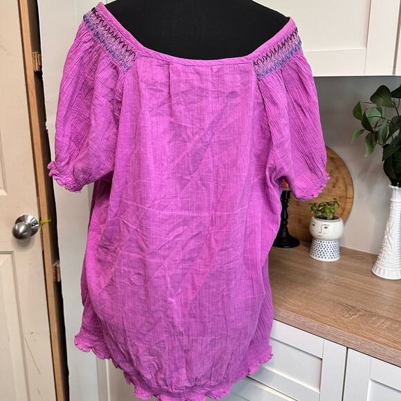 Old Navy Women’s Embroidered Boho Blouse Size XL X-Large Short Sleeve Shirt Plus - Picture 2 of 12